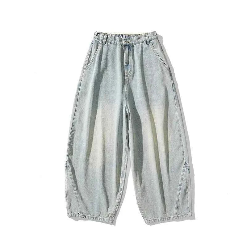 Fashion Denim Wide Leg Pants Men Loose Hip Hop Casual Jeans Streetwear Fashion Elastic Waist Casual Denim Trousers Plus Size 5XL