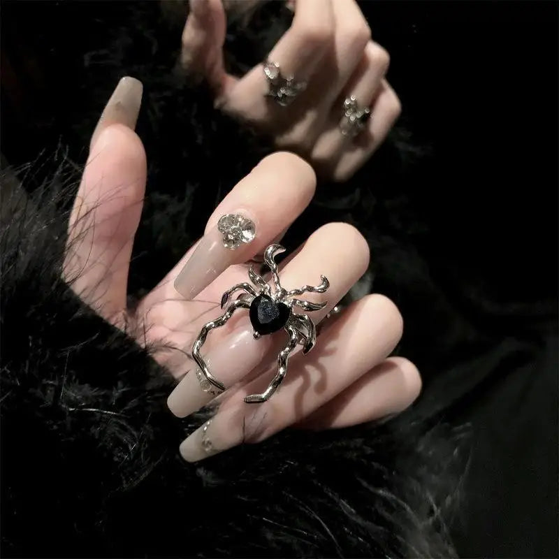 Gothic Punk Spider Webs Zircon Adjustable Ring Women Black Crystal Dark Animal Rings Hip Hop Fashion Party Finger Jewelry GONZALES ONLINE SHOP