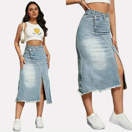 1pcs Vintage Denim Skirt for Women Fashion  A Line Skirt High Waist  Mid Length Denim Half Body Skirt