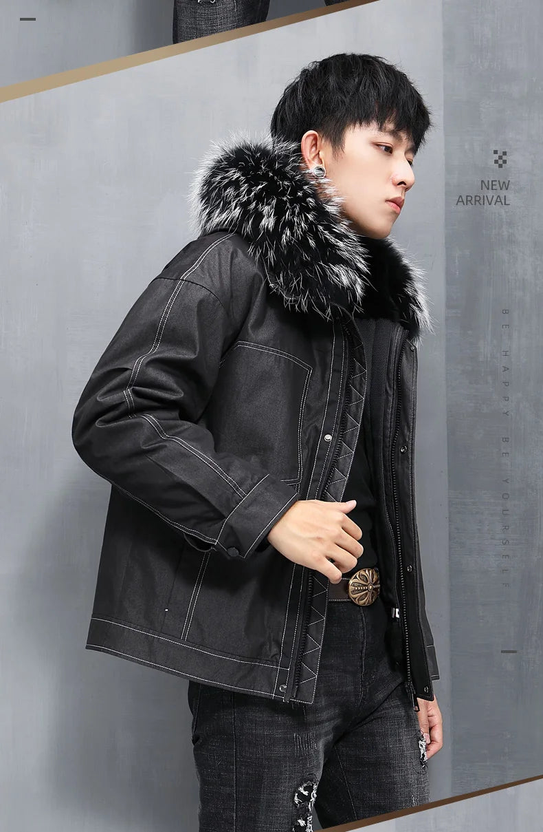 AYUNSUE Men's Winter Coat Men's Parkas Rabbit Fur Lining Coats Short Warm Fashion Casual Male Fur Jacket Jaqueta Masculina Lq GONZALES ONLINE SHOP