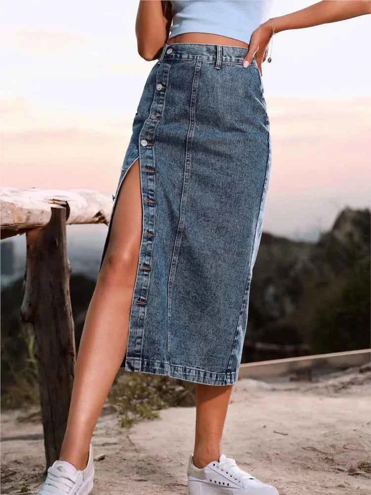 Casual High Quality Maxi Denim Skirts For Women Summer 2024 Fashion Black Jeans Dress Long Y2k Skirt Denim
