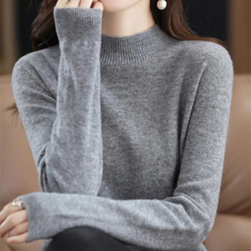 Half High Solid Color Cashmere Sweater For Women Loose Pullover Autumn and Winter Contracted Commuter Basic Knitwear Top Base GONZALES ONLINE SHOP
