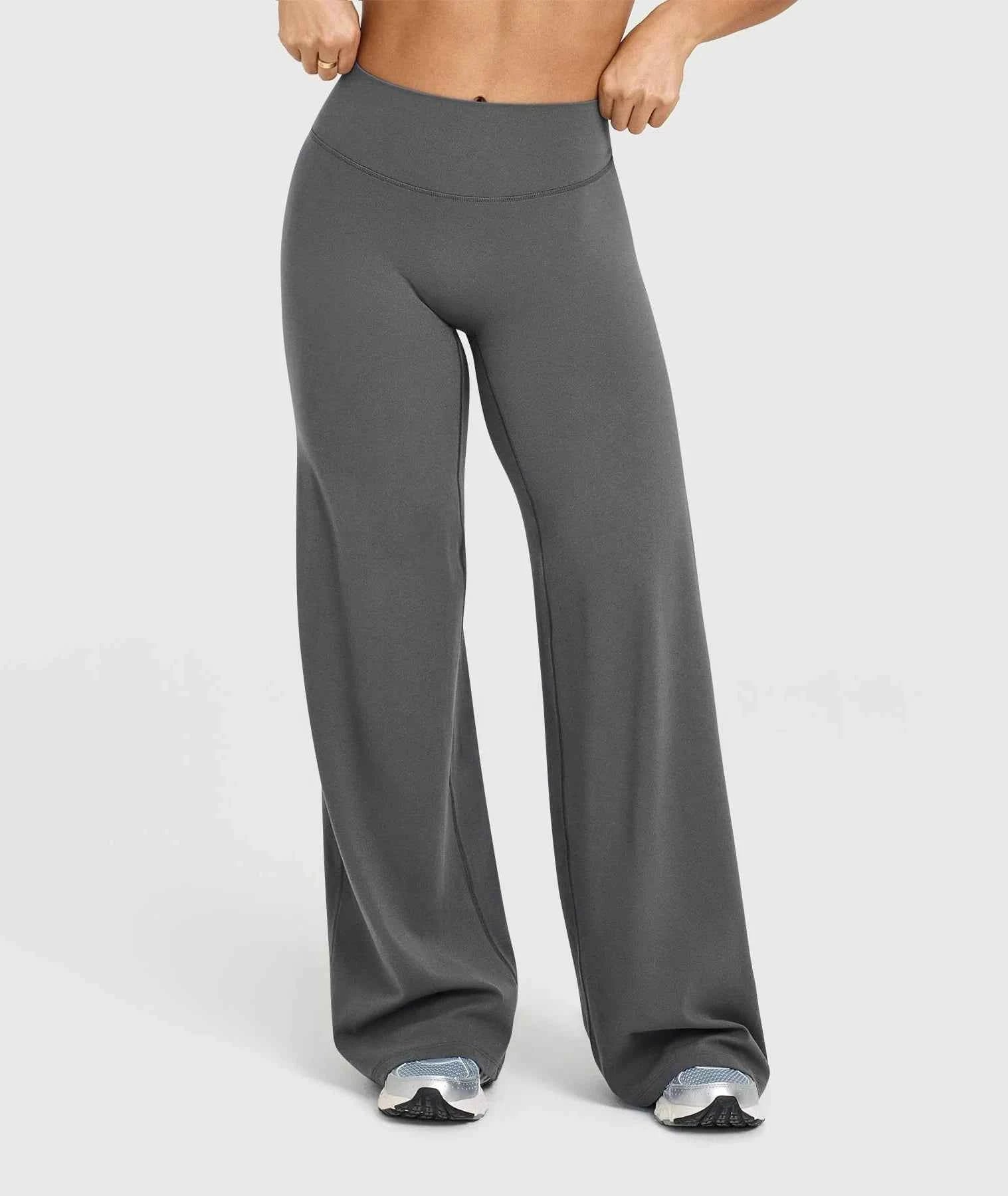 High Waisted Wide Leg Yoga Pants Women Butt Lift Coffee Brown Workout Trousers Flare Leggings Tummy Control Gym Fitness Wear