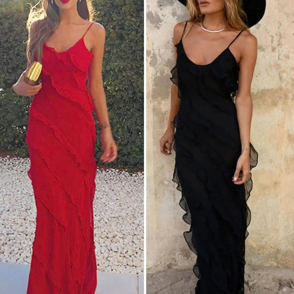 V Neck Dress Elegant Floor Length Maxi Dress V-neck Backless Split Hem Patchwork for Prom Cocktail Parties Evening Events Split GONZALES ONLINE SHOP