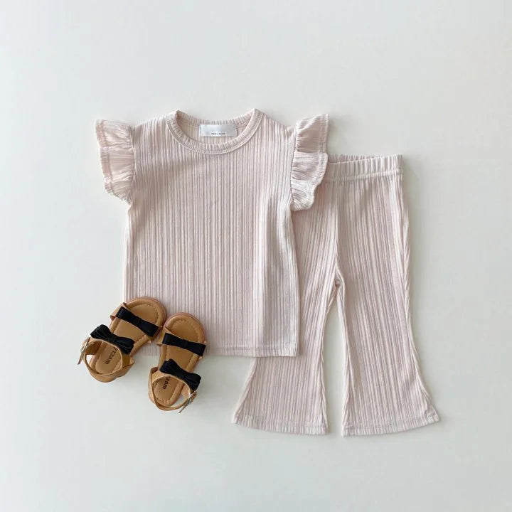 Korean Children's Clothing Set Summer Cool Thin Flying Sleeve Girl's Suit T-shirt+bell Bottoms Fashion Princess Suit GONZALES ONLINE SHOP