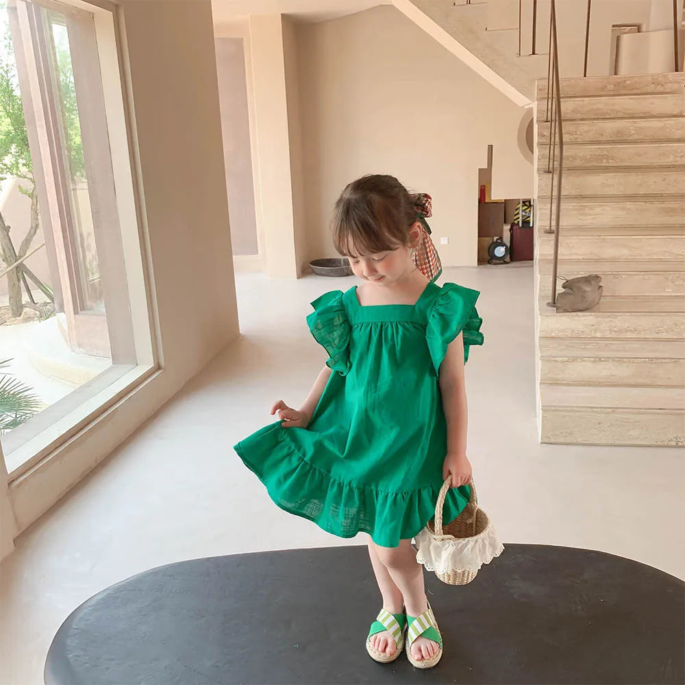 Bear Leader Summer Girls Dresses Flying Sleeve Dress Casual Ruffled Dresses Solid Back Bowknot A Line Baby Dresses Kids Clothes GONZALES ONLINE SHOP