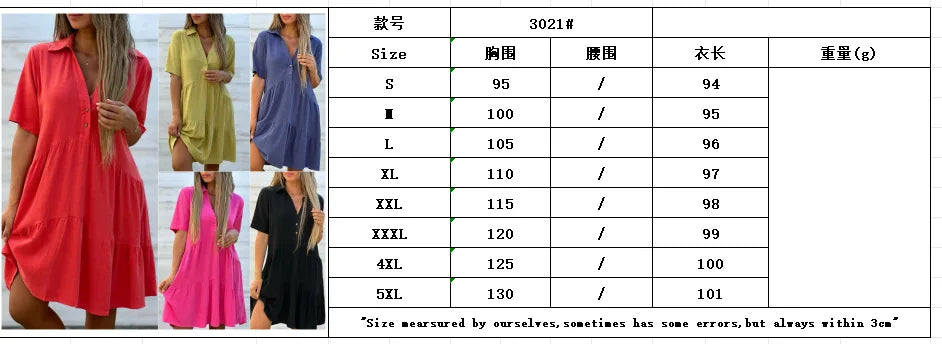 Loose Solid Casual Cotton And Linen Dress Women Summer Short Sleeve Ruffle Stitching Button Shirt Dress Women's Holiday Clothing GONZALES ONLINE SHOP