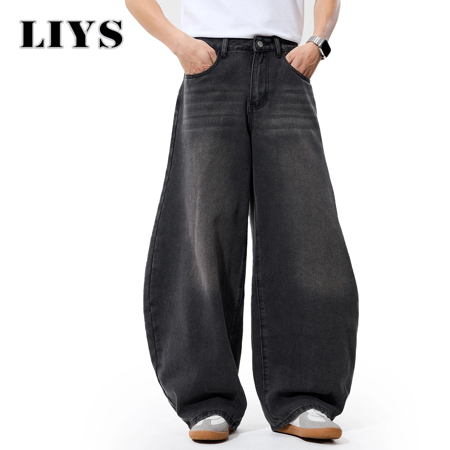 2026 Spring Summer Men's Retro Grey Black Baggy Wide Leg Jeans American Street Baggy Goth Pants Man Designer Jeans Denim Pants GONZALES ONLINE SHOP