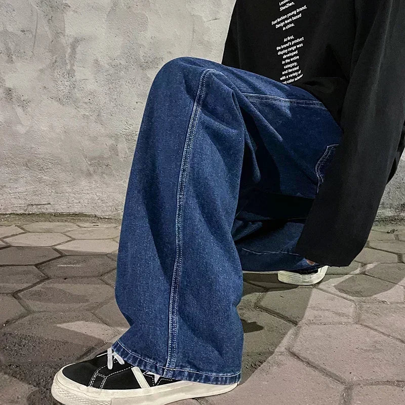 Men's Jeans Korean Version Student Casual Pants High Street Straight Loose Wide Leg Jeans Black Grey Blue Baggy Jeans GONZALES ONLINE SHOP