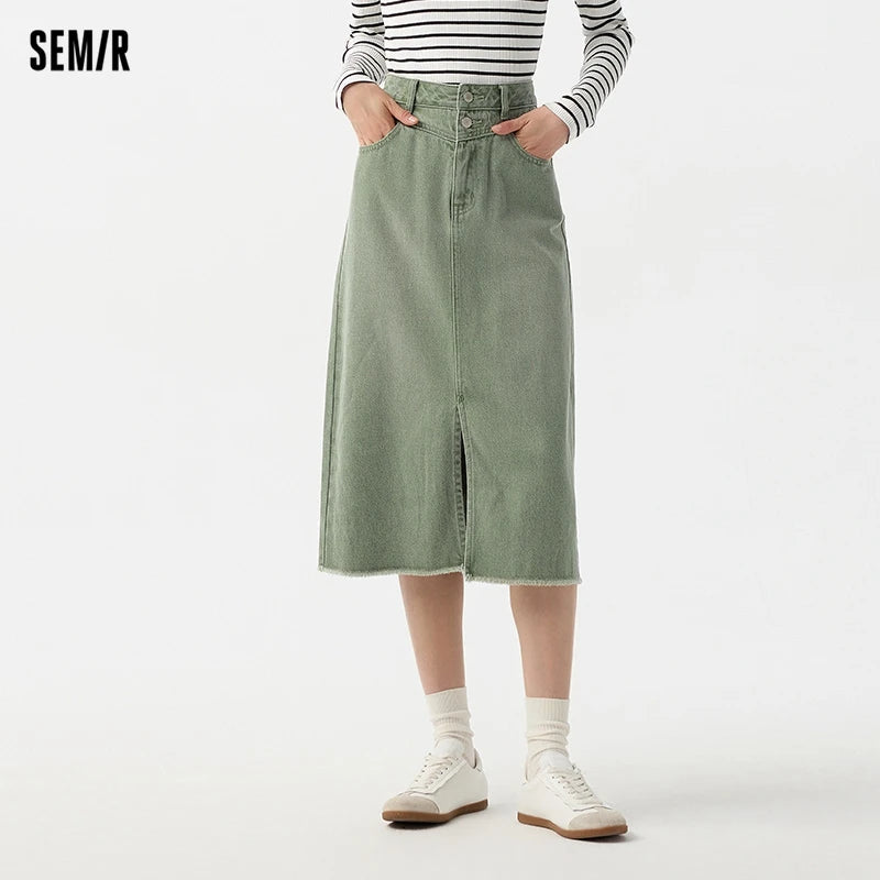 Semir Denim Skirt Women High-waisted Slit 2024 New Spring Straight Skirt GONZALES ONLINE SHOP