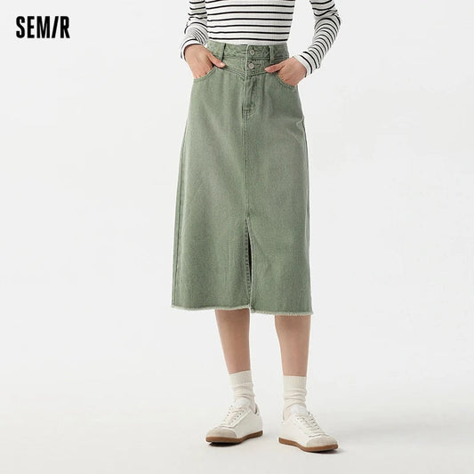 Semir Denim Skirt Women High-waisted Slit 2024 New Spring Straight Skirt GONZALES ONLINE SHOP