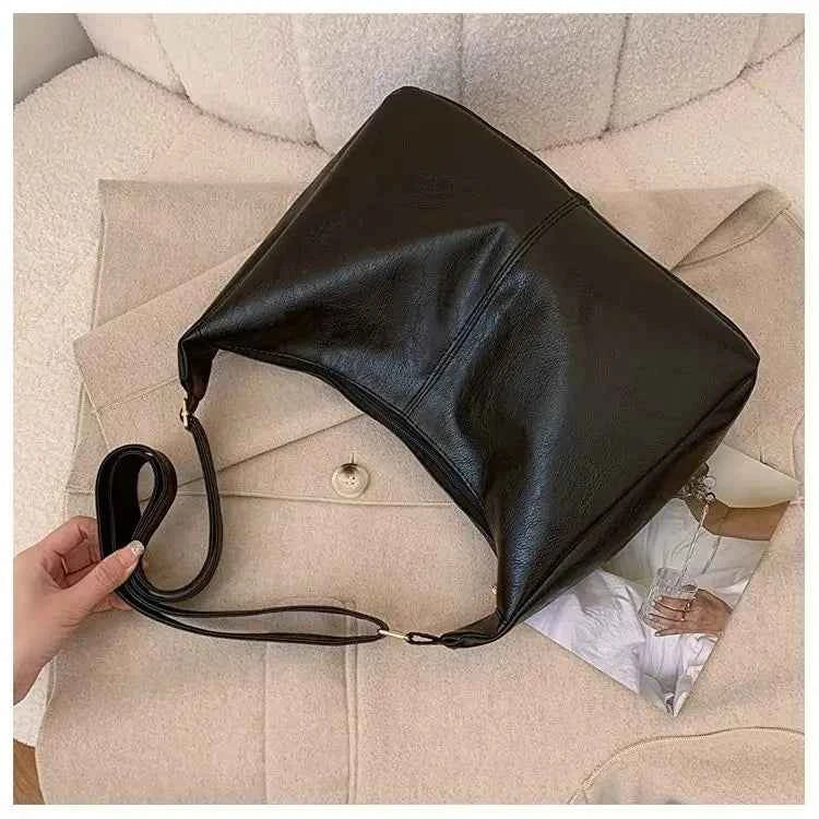 PU Leather Commuter Fashion Vintage Casual Tote Bag Maillard Stylish Crossbody Bags for Women Texture Large Capacity Temperament