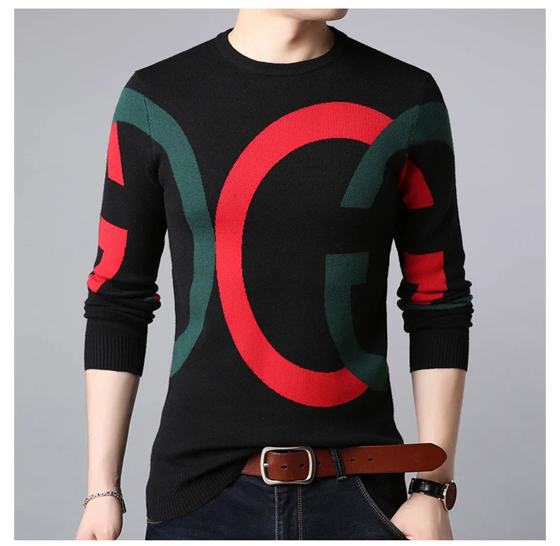 Light Luxury Men's Knitted Pullover Autumn/Winter New Letter Embroidery Long Sleeve Korean Trend Casual Fashion Warm Men Sweater GONZALES ONLINE SHOP