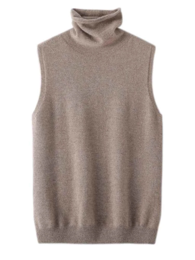 Women 100% Merino Wool Sleeveless Pullovers Turtleneck Sweater Waistcoat Wool Knitwear Spring Autumn Winter Fashion Vest Tops