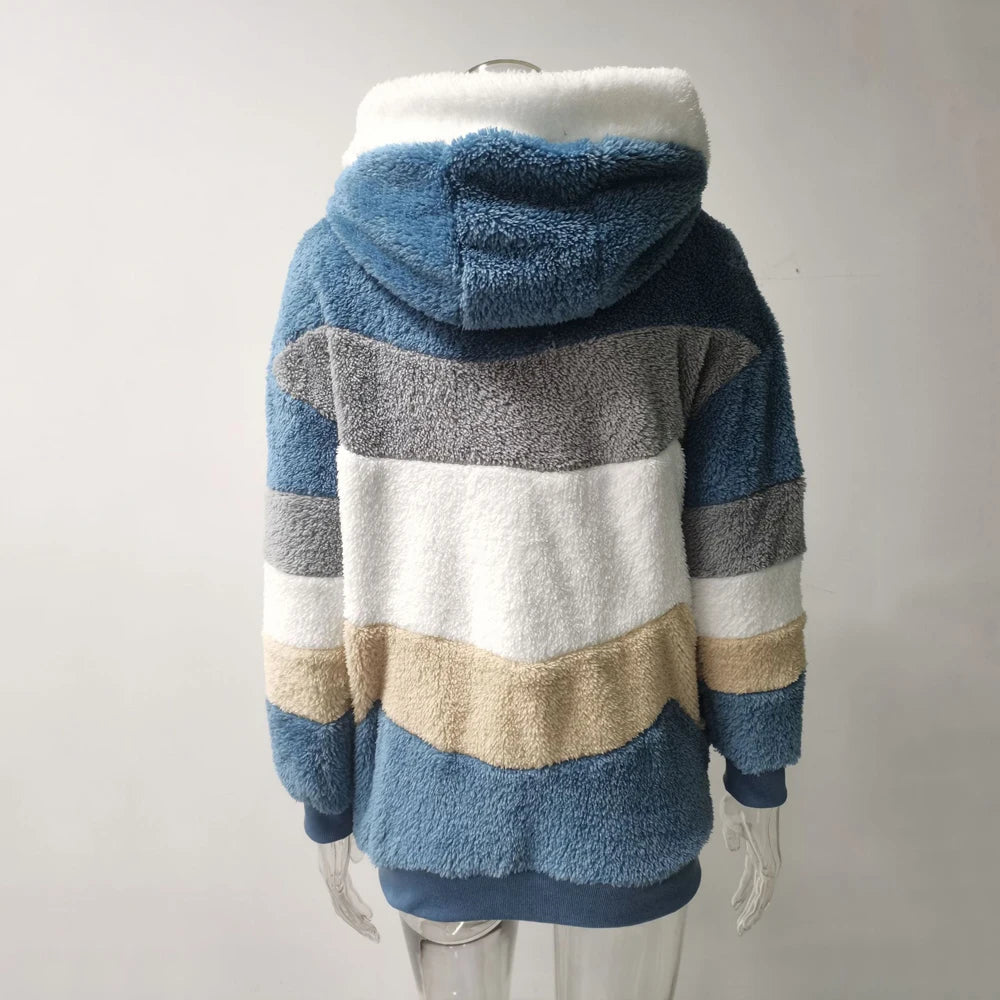 Oversized Jacket for Women Coat 2025 Autumn Winter Warm Plush Pocket Hooded Streetwear Loose Lady Zipper Cashmere Outerwear Coat GONZALES ONLINE SHOP