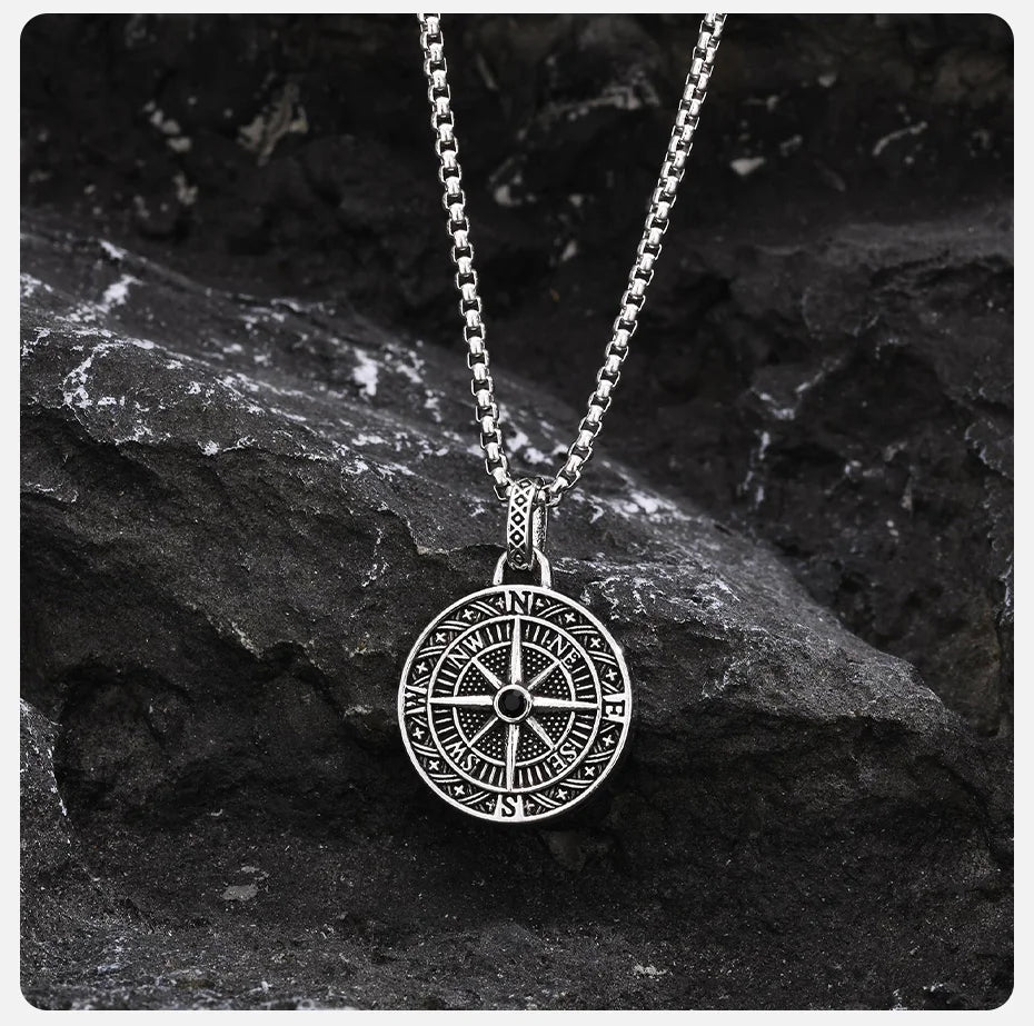 Vnox Vintage Compass Pendant Necklaces for Men Boys, Stainless Steel Coin Necklace, Rock Hiphop Collar Graduation Guid Gift GONZALES ONLINE SHOP