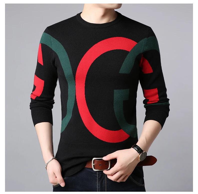 Light Luxury Men's Knitted Pullover Autumn/Winter New Letter Embroidery Long Sleeve Korean Trend Casual Fashion Warm Men Sweater GONZALES ONLINE SHOP