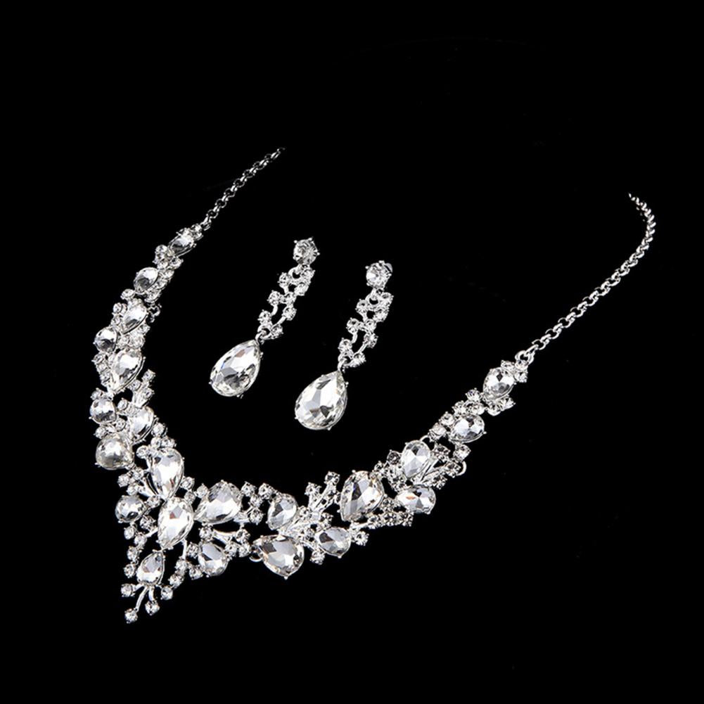 1 Set Wedding Earrings Extension Chain Faux Crystal Rhinestone Inlaid Jewelry Sets Glitter Dinner Women Jewelry Necklace GONZALES ONLINE SHOP