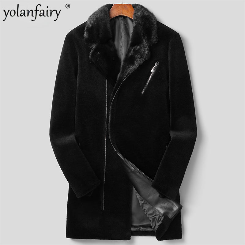 Winter New Sheep Fleece Coat Men's Mink Suit Collar Pure Wool Fur Jacket Men Thick Fur Clothing Male Clothes Chaquetas Hombre FC GONZALES ONLINE SHOP