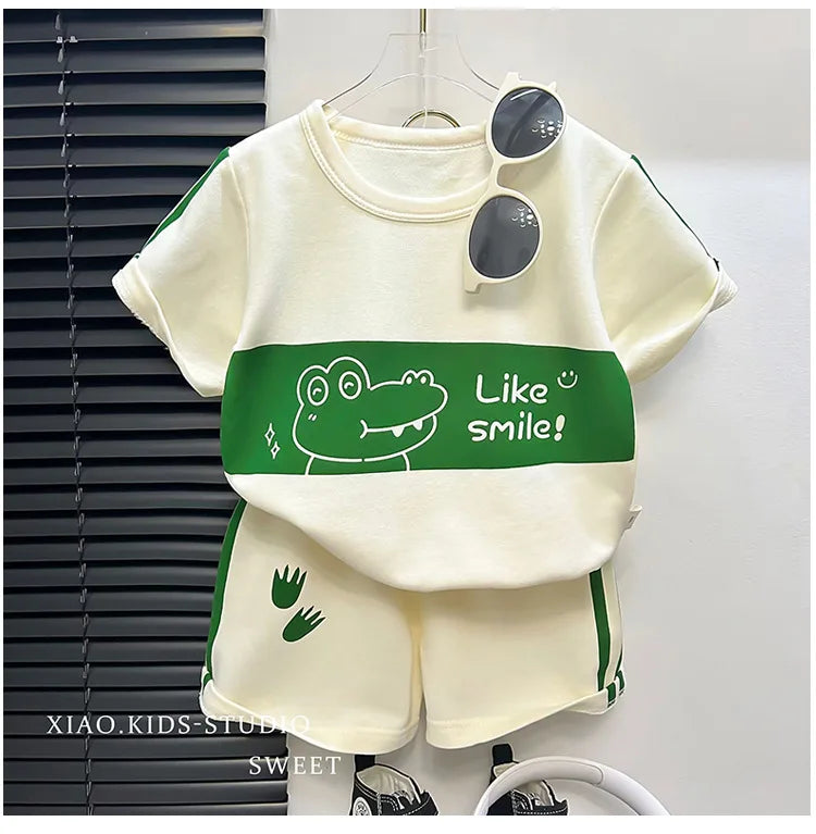 2024 New Kids Short Sleeve Suit Striped Girls Boys Set Summer Tops +short Baby Clothes Children's Wear GONZALES ONLINE SHOP