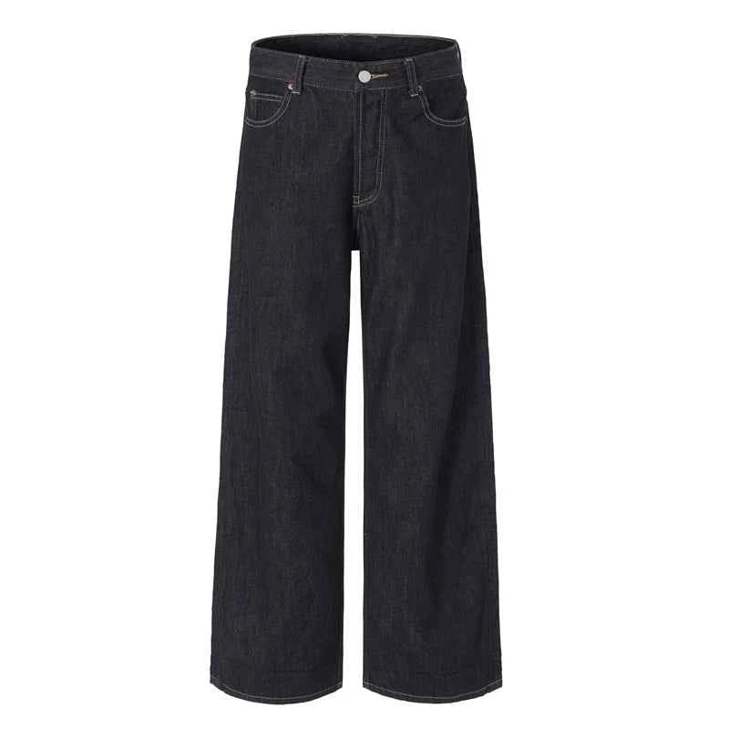 Non-fading Original Color Jeans Men's High Quality Loose Straight Denim Pants Classic American Retro Wide Leg Autumn Trousers
