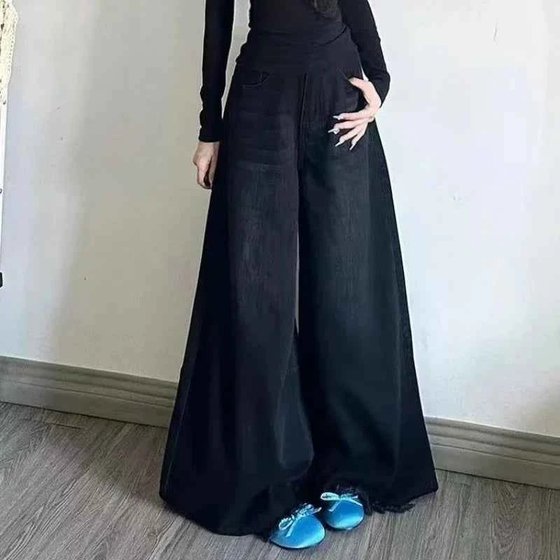 Wide Leg Jeans Women Denim Pants Vintage Straight Trousers Autumn Spring Fashion Female Black Casual Jeans Wide Leg Pants