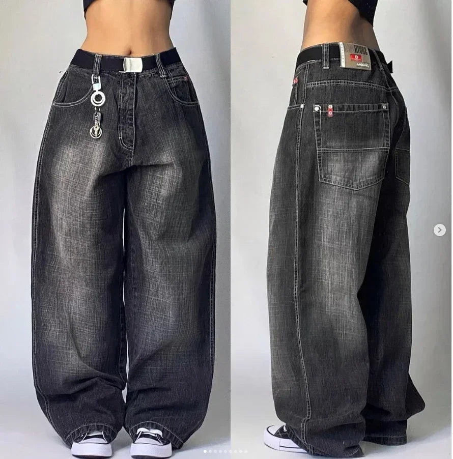 American Hip-hop Retro Loose Jeans Women's Y2K New Tide Harajuku High Waist Wide leg Pants Gothic Wide Pants Street Pants Male GONZALES ONLINE SHOP