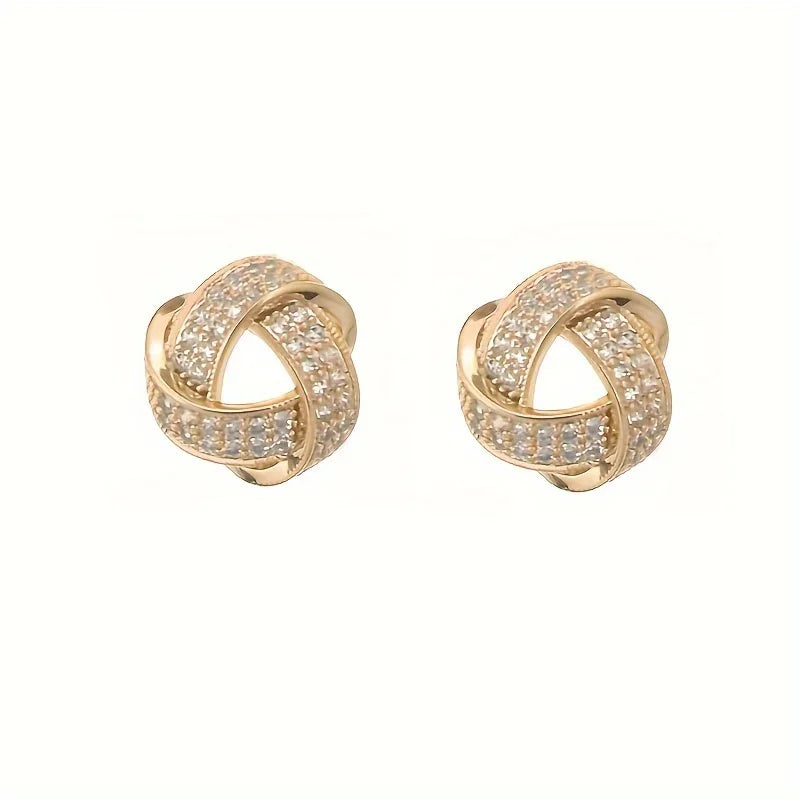 Elegant Sparkling Knotted Alloy Stud Earrings With Imitation Zircon Decor, Daily Decoratiions,Small With Stainless Steel Needles GONZALES ONLINE SHOP