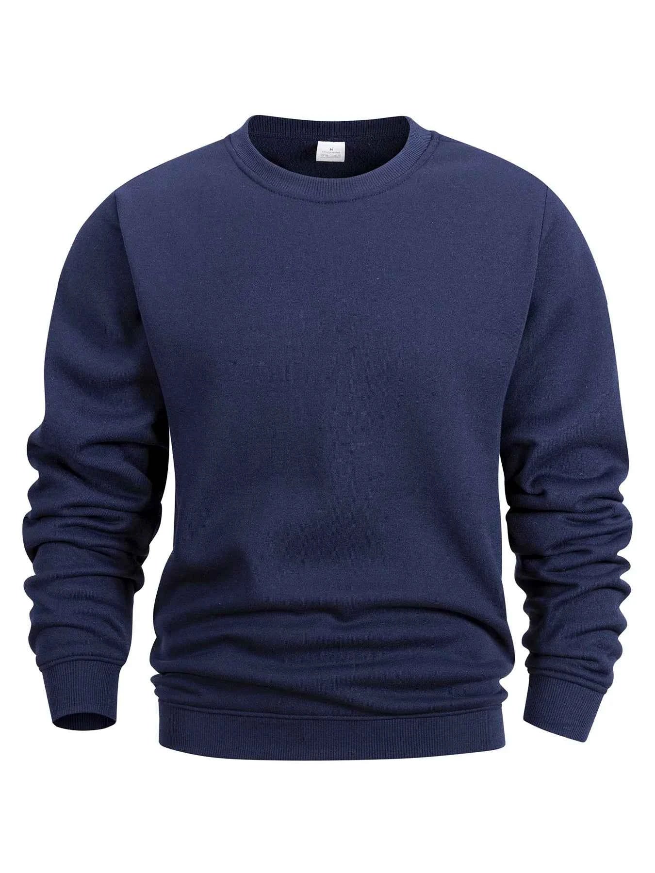 Men's Crew Neck Hoodies Autumn Winter Fleece Warm Casual Loose Pullover Solid Color Round Neck Sport Long Sleeved Sweatshirt