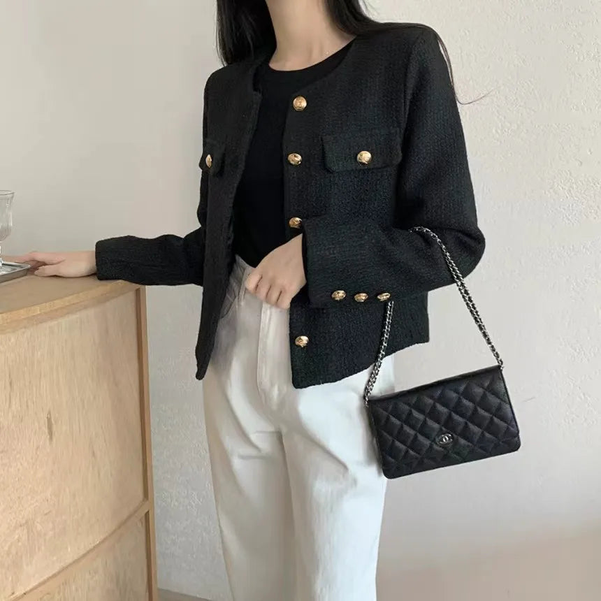 Korean Style Chic Women's Suit Jacket Autumn and Winter New French Style Elegant Short Coat Solid All-match Office Lady Suit Top GONZALES ONLINE SHOP