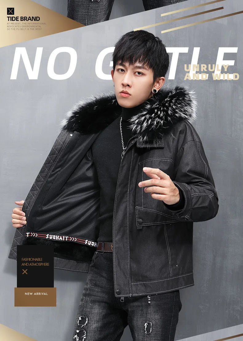 AYUNSUE Men's Winter Coat Men's Parkas Rabbit Fur Lining Coats Short Warm Fashion Casual Male Fur Jacket Jaqueta Masculina Lq GONZALES ONLINE SHOP