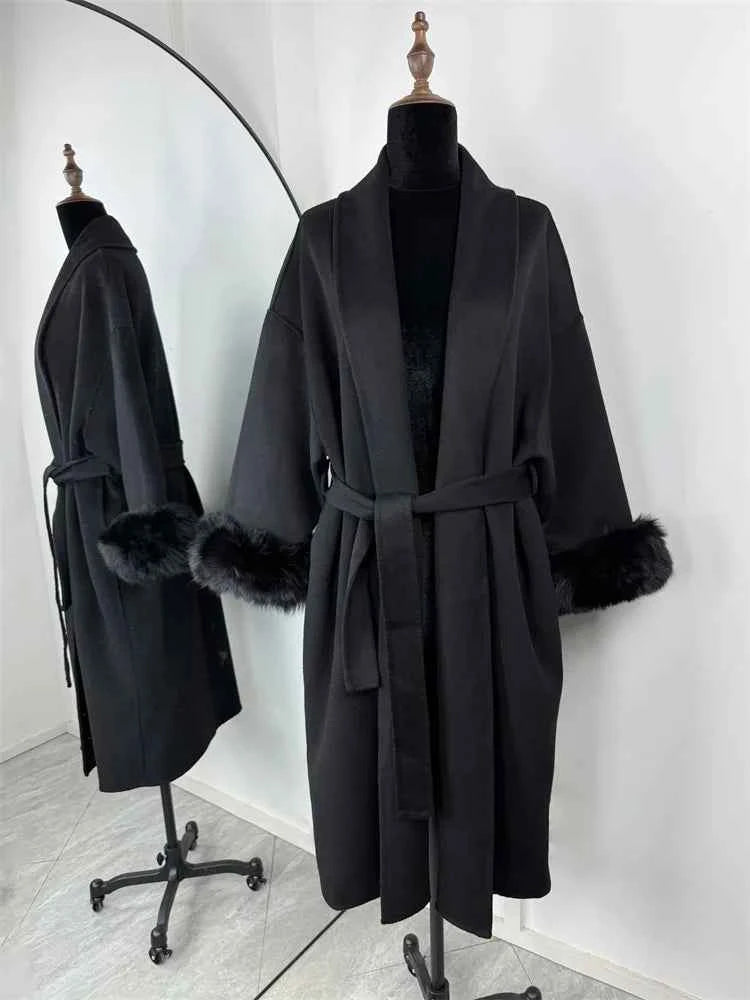 Tossy Fox Fur Wool Overcoat Women's Short Coat Office Lady Elegant Double-sided Woolen Coat 2025 New Cardigan Jackets Loose Wool
