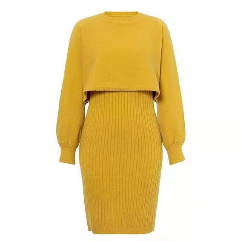 Fashion Sexy Knitted Dress Two-piece Set Women 2023 Spring Autumn New Temperament Solid Long-sleeved Sweater Women's Outtifits GONZALES ONLINE SHOP