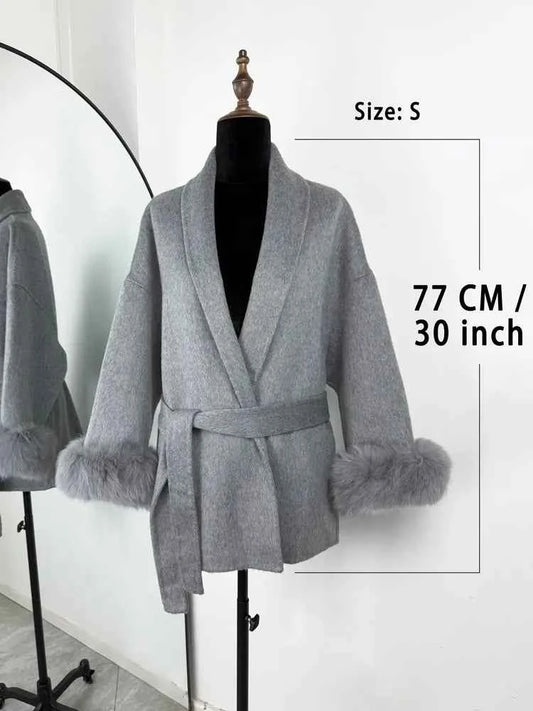 Tossy Fox Fur Wool Overcoat Women's Short Coat Office Lady Elegant Double-sided Woolen Coat 2025 New Cardigan Jackets Loose Wool