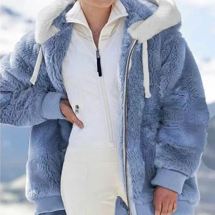 Oversized Jacket for Women Coat 2025 Autumn Winter Warm Plush Pocket Hooded Streetwear Loose Lady Zipper Cashmere Outerwear Coat GONZALES ONLINE SHOP