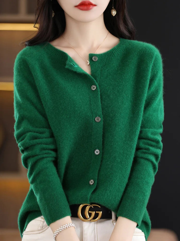 Women Cashmere Sweater 100% Merino Wool Knitted Cardigan Autumn Winter  Knitwear O-Neck Female  Solid Color Casual Fashion Top GONZALES ONLINE SHOP
