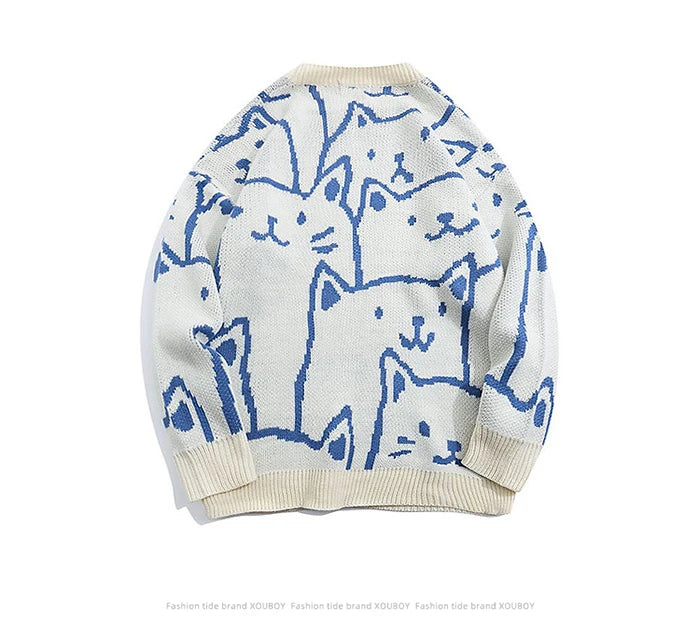 Y2k Vintage Sweater Men 2023 Winter Cartoon Loose Knitted Sweater Japanese Harajuku Hip Hop Streetwear Women Knitwear Pullovers GONZALES ONLINE SHOP