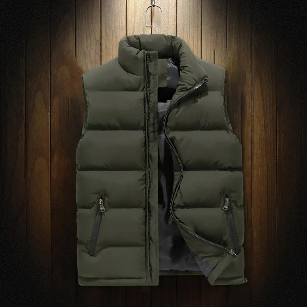 Men Puffer Vest Classic Design Men Vest Water-resistant Men's Puffer Vest with Stand Collar Zipper Placket for Outdoor GONZALES ONLINE SHOP