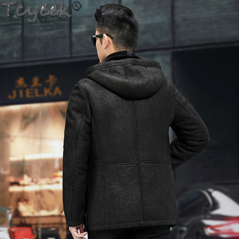 Tcyeek Natural Fur Jackets Winter Jacket for Men Thickened Genuine Leather Jacket Men Fashion Real Sheepskin Fur Coat Male Black GONZALES ONLINE SHOP