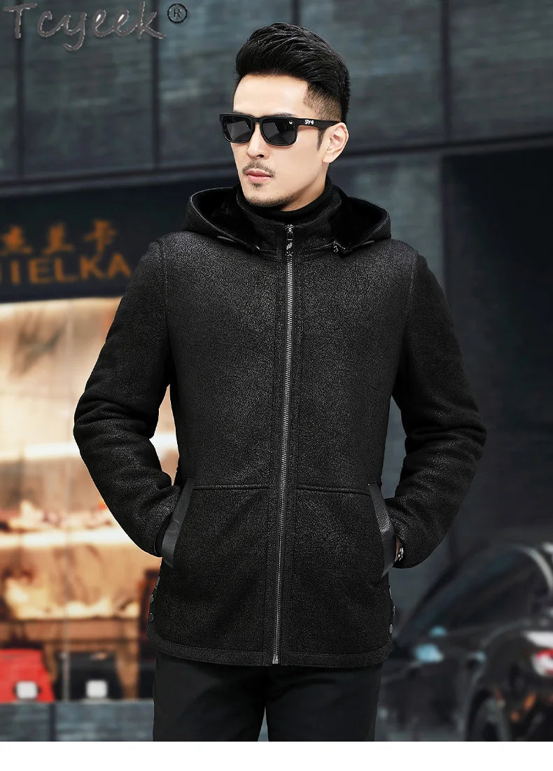 Tcyeek Natural Fur Jackets Winter Jacket for Men Thickened Genuine Leather Jacket Men Fashion Real Sheepskin Fur Coat Male Black GONZALES ONLINE SHOP