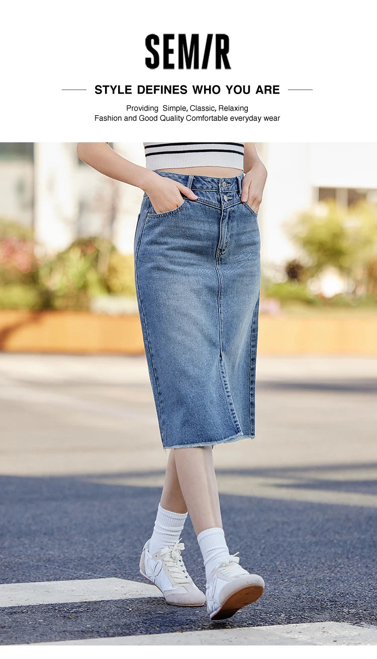 Semir Denim Skirt Women High-waisted Slit 2024 New Spring Straight Skirt GONZALES ONLINE SHOP
