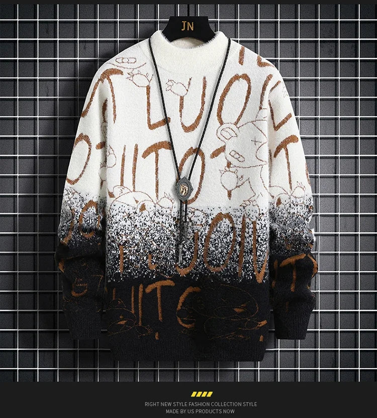 Harajuku Sweater Men's Y2K Knitted Letter Printing Sweater Men's Wool Pullover Men's Retro Knitted Color Block Tops W93 GONZALES ONLINE SHOP