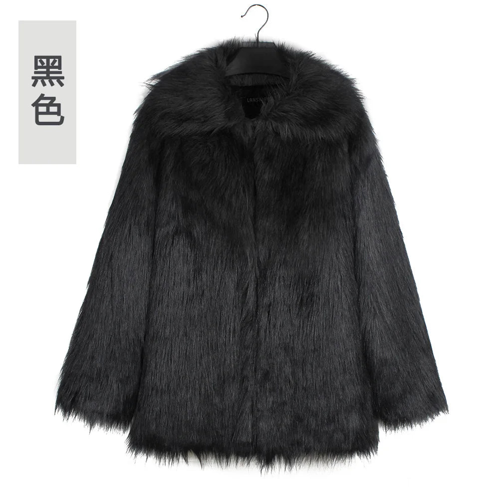 Men Faux Fox Fur Jacket Coat Winter Thick Fluffy Long Sleeve Lapel Warm Shaggy Outerwear Luxury Fur Jacket Bontjas Jackets Mens GONZALES ONLINE SHOP