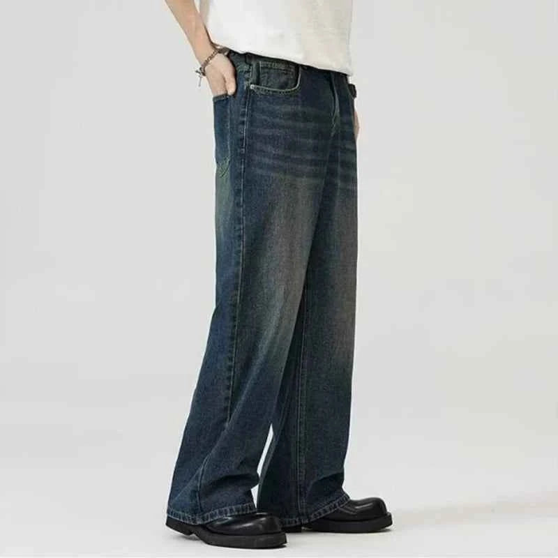 Male Classic America Hip Hop Rap Jeans Wide Leg Youth Popular Jeans Men Straight Leg Retro Loose Trousers Oversized Denim Pants