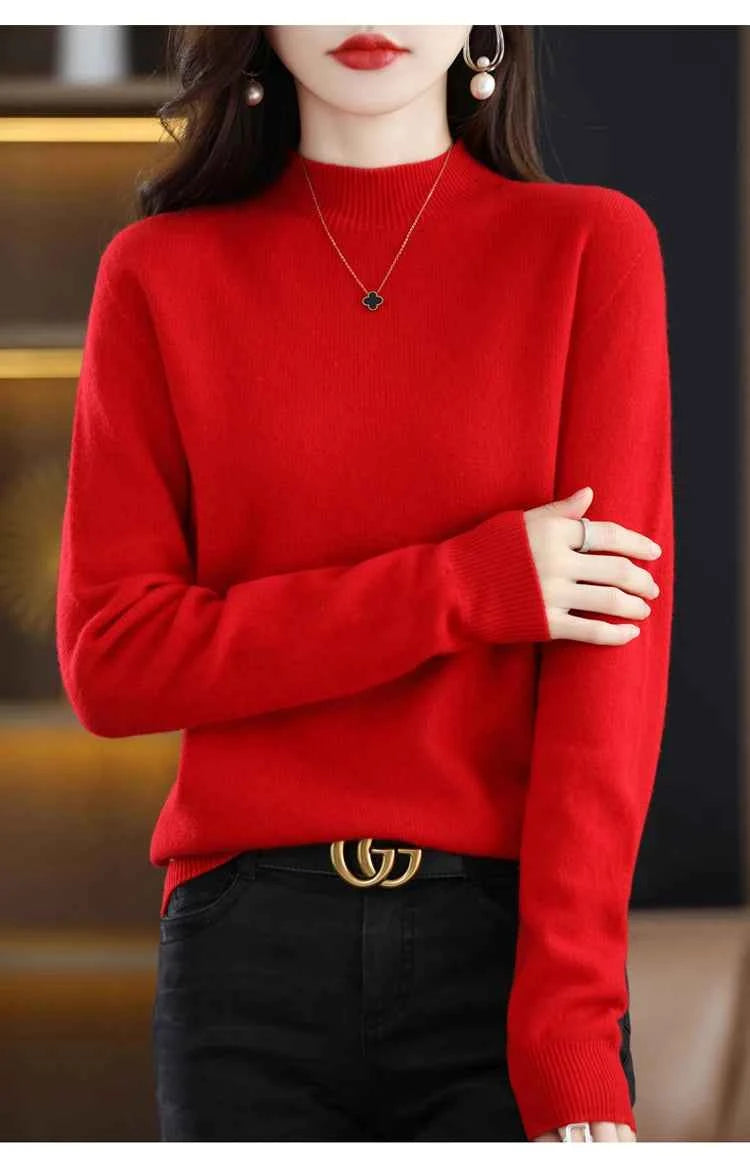 Half High Solid Color Cashmere Sweater For Women Loose Pullover Autumn and Winter Contracted Commuter Basic Knitwear Top Base