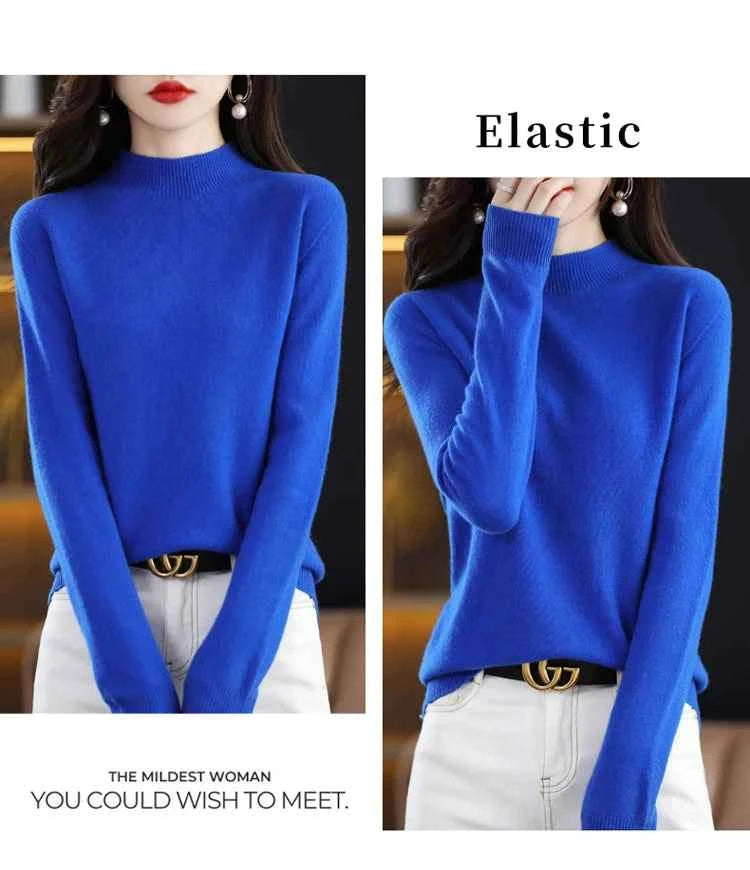 Half High Solid Color Cashmere Sweater For Women Loose Pullover Autumn and Winter Contracted Commuter Basic Knitwear Top Base