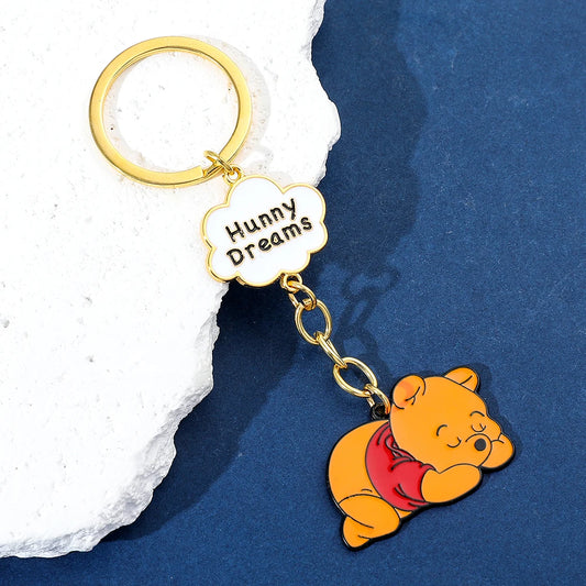 Disney Winnie the Pooh Keychain Cartoon Figure Pooh Bear Metal Badge Pendant Keyring Kawaii Key Holder Cute Jewelry Accessories GONZALES ONLINE SHOP