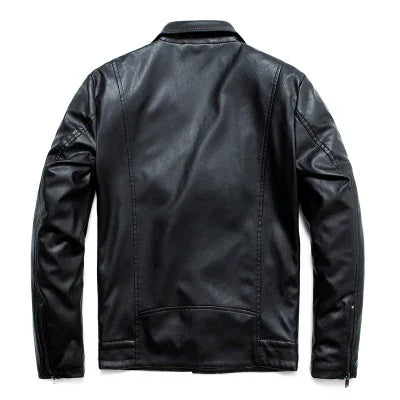 MAIDANGDI Men's  Leather Jacket  Irregular Coat  Motorcycle Style Windproof Top  Synthetic Leather  Solid Color  Oversized Size GONZALES ONLINE SHOP