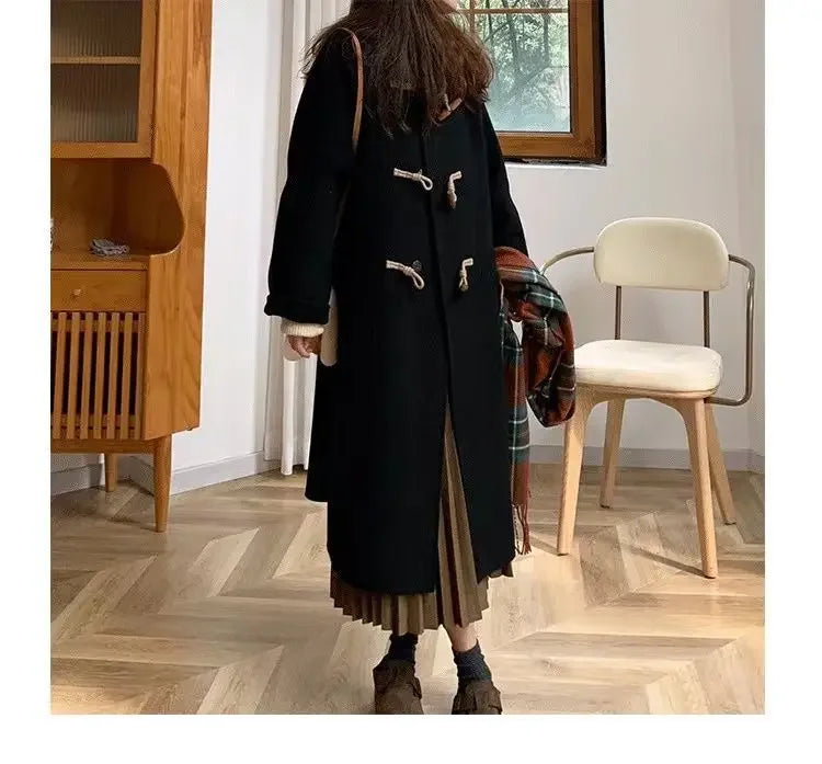 Women Chic Horn Button Long Blends Coats Solid Colors Warm Autumn Winter Coats Big Pockets Elegant Commute Outwears New Parkas GONZALES ONLINE SHOP