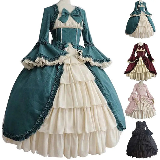 Elegant Medieval Retro Gothiced Court Lolita Dress Ball Dress Square Neck Tight Waist Bowknot Women Costume Vestido Dress GONZALES ONLINE SHOP